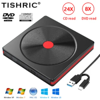 TISRIC Portable External Optical DVD Drive DVD CD Player USB 3.0 CD Reader DVD RW CD Writer For Laptop Desktop PC
