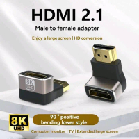 Converter HDMI 2.1 8K Adapter Sudut 90 Derajat Male to Female Aluminium Support 60Hz Extender Port T