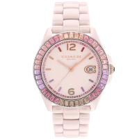【COACH】官方授權經銷商 漾彩水晶粉陶瓷腕錶-36mm 畢業 禮物(14504020)