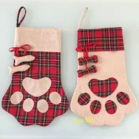 100pcs/lot monogram personalize Christmas paw stocking 2 styles buffalo plaid dog paw stocking Merry Christmas gift socks