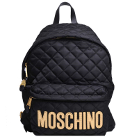 Moschino 品牌金色字母LOGO圖騰尼龍菱格紋後背包(大/黑)