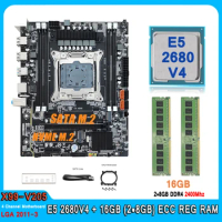 X99 Motherboard kit with Intel Xeon E5 2680 V4 CPU DDR4 16GB (2*8GB) 2400MHz Four Channel RAM Set E5 2680V4 Computer Motherboard
