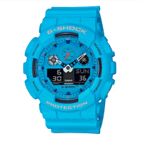 【CASIO 卡西歐】搖滾復古電子錶 樹脂錶帶 碧藍 防水200米(GA-100RS-2A)