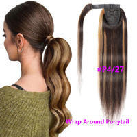 HUMAN HAIR Real Hair Wig Velcro Ponytail WRAP PONYTAIL # P4/27 Pick Dyeing