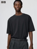 Uniqlo AIRism Cotton Oversized Crew Neck T-Shirt Kaos Pria Lengan Pendek 09 BLACK M