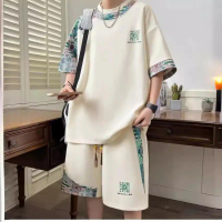 Design Sense Casual Versatile Sports Suit for Men Summer Ethnic Style Short Sleeve T-Shirt Shorts De