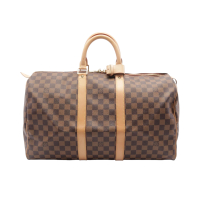【二手名牌BRAND OFF】LOUIS VUITTON LV 路易威登 棕色 棋盤格 帆布 Keepall 45 手提行李袋