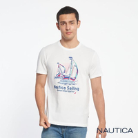 【NAUTICA】男裝 水彩風揚帆圖騰短袖T恤(白色)