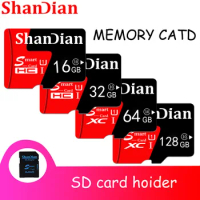 SHANDIAN Red TF Smart SD Car CD Player Memory Capacity Expansion 8GB 16GB 32GB 64GB 128GB Free Gift Comes with SD Card Adapter
