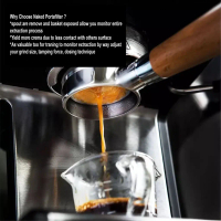 (Stok Sedia)Mesin Kopi Espresso Portafilter Bogel Pemegang Kayu Keluli Tahan Karat Tanpa Dasar 51mm