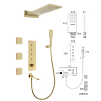 Luxury Black/Gold Brass Bathroom shower faucet set Top Quality Wall Mounted Thermostatic Shower head set 4 Function shower set