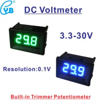 On Sale DC Voltage Meter DC 3.3-30V Resolution 0.1V LED Digital Voltmeter Volt Panel Meter Voltmeter Voltage Tester Volt Monitor