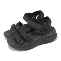 【SKECHERS】涼鞋 D Lux Walker 女鞋 黑 厚底 緩衝 支撐 魔鬼氈 全黑 健走涼鞋(119828-BBK)