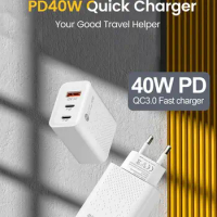 40W PD USB Charger Fast Charge USB Type C Charger 3Ports Mobile Phone Adapter For iPhone 14 13 Pro Xiaomi 12 Huawei Samsung S22
