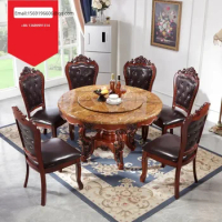 European style dining table and chair combination marble solid wood round small table