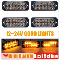 LED Warning Strobe amber Light for Car Van Truck Jeep Pickup Motorcycle 12-24V 12LED Waterproof Emergency Strobe Marker Light
