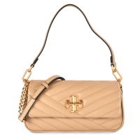 TORY BURCH  Kira 雙T金屬LOGO小羊皮鏈帶翻蓋式手提/肩斜背兩用包-粉膚色