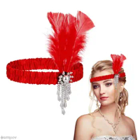 Retro Party Props Red Black GATSBY CHARLESTON Headband Feather Band 1920s Flapper Dress Accessories For Weddin Flapper Girl Band