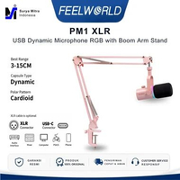 FEELWORLD PM1 XLR USB Dynamic Microphone RGB with Boom Arm Stand for Podcast Recording Live Streamin