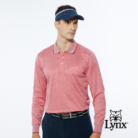 【Lynx Golf】男款歐洲進口布料純棉絲光造型圖騰花色胸袋款長袖POLO衫-紅色