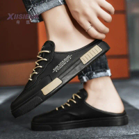 Kasut Selipar Lelaki, Gaya Santai, dengan Tapak Tumit, Permukaan Kulit Kalis Air, Gaya Korea, Sesuai