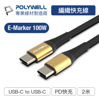 【POLYWELL】USB TypeC to TypeC 100W 公對公 PD快充線 /金色 /2M