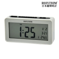 【RHYTHM 麗聲】現代生活實用款日期溫度顯示電子鐘(白色)