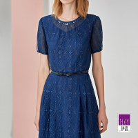 ILEY伊蕾 優雅高端網布刺繡長洋裝(深藍色；M-XL)1231017111