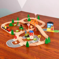 78 pieces of wooden train track toys compatible with wooden BR train track children's complete set of educational toys