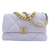 【二手名牌BRAND OFF】CHANEL 香奈兒 淡紫色 菱格紋羊皮 CHANEL 19 鍊帶 兩用包