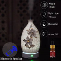 Ultrasonic Aroma Essential Oil Diffuser Lamp Air Atomizer Humidifier Lamp With Bluetooth Speaker Bedroom Table Lamp Night Lights