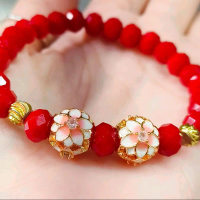 gelang kristal ceko merah marun variasi tabung bola bunga teratai