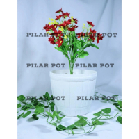 Pot Bunga Tanaman Plastik Lovenia Motif Gentong Kayu 22 Putih - LOVENIA 22 GENTONG