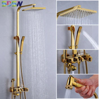 Luxury Gold Bathroom Spa Shower Set Modern European Style Bath Shower Faucet Big Size Shower Head Solid Brass Bath Mixer System