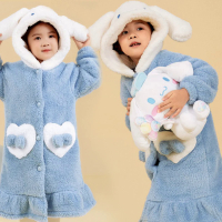 Cinnamoroll đồ ngủ trẻ em cô gái sanrios san hô lông cừu cộng với nhung dày giữ ấm Kawaii phim hoạt hình Áo ngủ phù hợp với loungewear