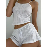 Hot Women's Sleepwear Knit Solid Short Set Pajamas for Women Pajama Set Sweet Sleeveless Matching Sets &amp; Shorts Summer Pijama