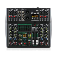 GPUB Professional 6-channel DJ Audio Mixer with 99 DSP 7-band Equalizer BT USB MP3 16Bit- 48KHZ Audio Stage Performance Mixer