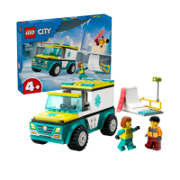 【LEGO 樂高】城市系列 60403 緊急救護車和單板滑雪者(玩具車 交通工具)