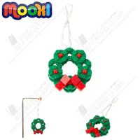 MOC1016 Christmas Series Wreath Pendent MOC Building Blocks DIY Green Garland Decoration Assemble Bricks Toys For Kids Xmas Gift