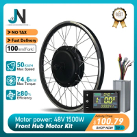Ebike 48V 1500W Conversion Kit Brushless Gearless Front Hub Motor Wheel 20”24”26”27.5”28”29Inch700C Fork 100mm With LCD Display