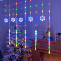 [LOD TGHN 555 ] Christmas LED Curtain Lights, Boasting Snowflake & Icicle Patterns, Battery - Driven