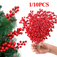 1/10PCS Christmas Flower Red Artificial Berry Cherry for Wedding Party Gift Box Christmas DIY Wreath Home Decor Fake Flower