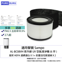 【PUREBURG】適用聲寶Sampo AL-BC08VH紫外線UV 6坪 空氣清淨機 副廠濾網組(HEPAX1+活性碳濾棉X2)