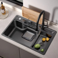 Kitchen Sink Nano Sink Single Bowl Kitchen 304 Stainless Steel Large Basin Sink with Dish Drainer for Kitchen Sink Accessories