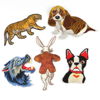 1Piece Cute Bunny Dog Wolf Tiger Embroidered Patch Applique Sew on Patches for DIY Clothes Accessory Clothing LSHB748
