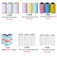 3 Roll Thermal Mini Printer Paper Colorful Roll and Self-Adhesive Printable Sticker Compatible with P1 Mini Printer PeriPage A6