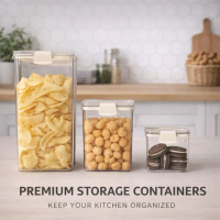 Leoostoreee Toples Akrilik Food Container - Toples Kedap Udara Kotak Bening untuk Kue Kering