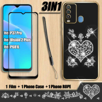 qqqเคส 3-in-1 สำหรับ Itel P37 Pro Vision 2 Plus P681L qqqเคสคริสตัลใส qqqเคสชุบด้วยไฟฟ้าแบบนิ่มพร้อม