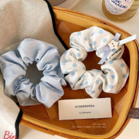 Dây buộc tóc chấm bi xanh trắng thanh lịch dịu dàng phong cách vintage nhẹ nhàng tông xanh pastel