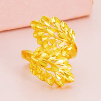 Women Ring Pure Real 18k Gold Color Ring for Women 999 24k Adjustable Finger Ring Female Ins Does Not Fade Never Jewelry Gifts